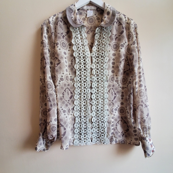 Vintage Sigal Dekel shirt with lace and woven contrast collar hem, Medium - Picture 9 of 12